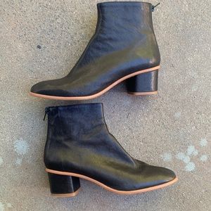 Anthropologie Black Leather Block Heel Ankle Boots Back Zip EUC 8.5